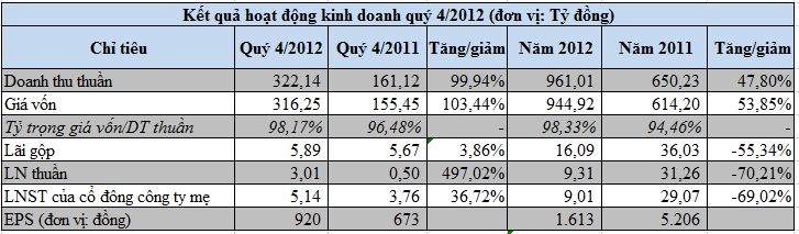 VNF: Giá vốn tăng, năm 2012 lãi 9 tỷ đồng (1)