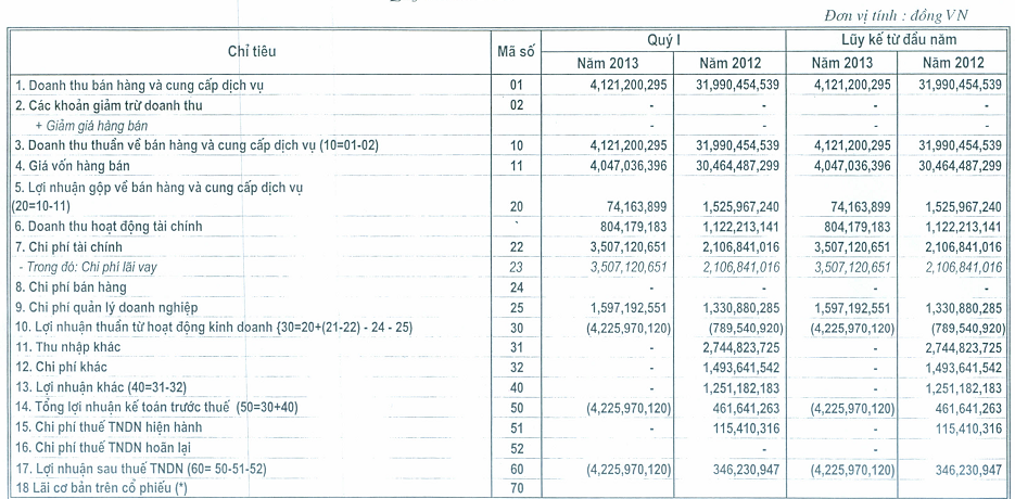 SDH-mẹ: Quý I lỗ hơn 4 tỷ đồng, kế hoạch 2013 lãi gần 40 tỷ đồng (1)
